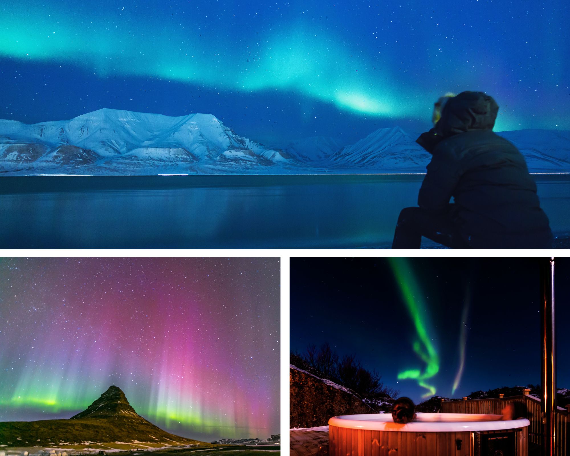 Soak beneath the stars as the Aurora dances overhead.